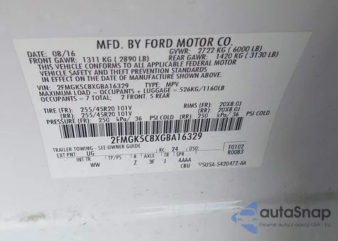 2016 Ford Flex Sel z USA, uszkodzony, nr VIN 2FMGK5C8XGBA16329